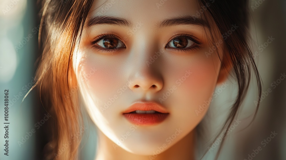 Young Asian woman showing off her beauty. Close-up of beautiful young woman looking gracefully into the camera. Young Asian woman showing off her beauty. Close-up of beautiful young woman looking gracefully into the camera.