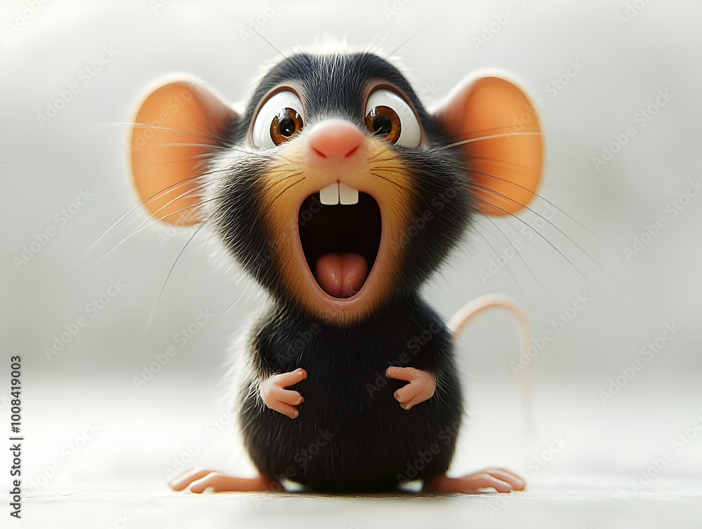 3D Illustration of a Cute, Surprised Mouse 3D Illustration of a Cute, Surprised Mouse