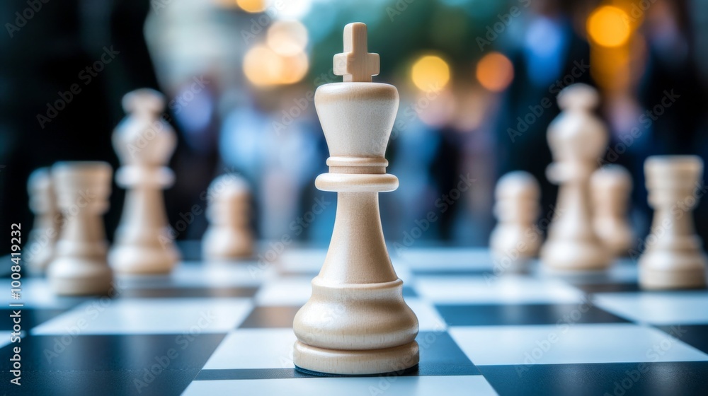 Chess King Piece on Board with Blurred Background Chess King Piece on Board with Blurred Background