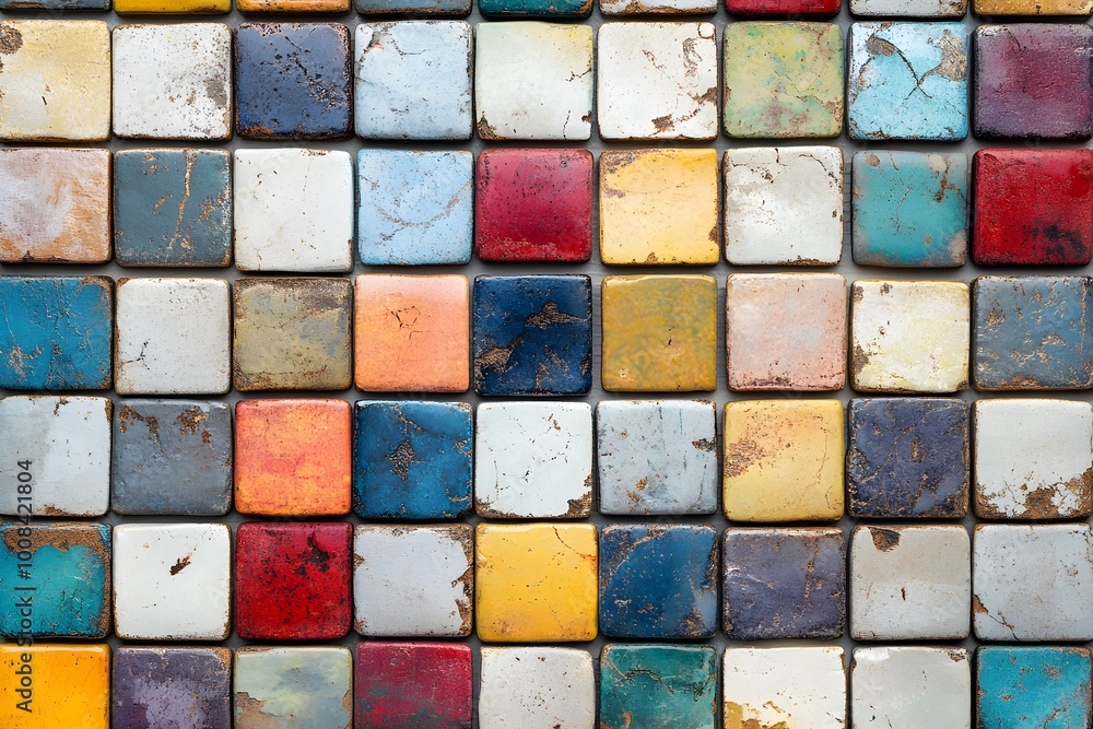 A mosaic of colorful tiles arranged in a grid pattern. A mosaic of colorful tiles arranged in a grid pattern.