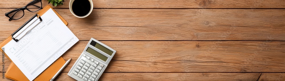 Pension documents spread out on a table with a calculator, representing retirement planning for seniors silver economy, pension investment planning