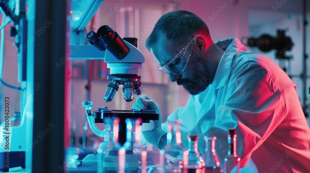 A human and a robotic arm working together on a complex task in a modern laboratory A human and a robotic arm working together on a complex task in a modern laboratory