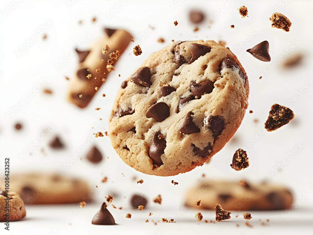 Chocolate Chip Cookie Photo - Crumbs and Chips Flying Chocolate Chip Cookie Photo - Crumbs and Chips Flying