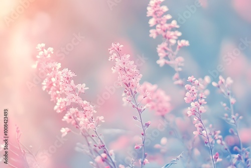 Soft pink flowers in a dreamy, pastel-colored background.