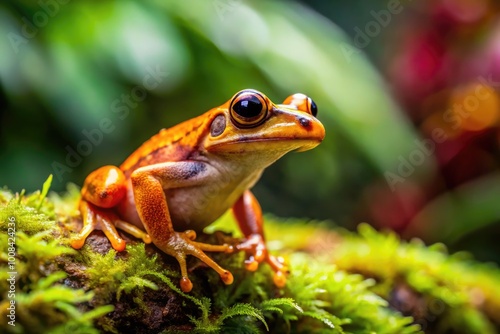 Coqui Frog in Natural Habitat: Vibrant Green Color and Unique Features of Puerto Rican Amphibian