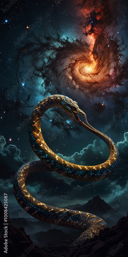 Fototapeta premium background, surreal of a snake swallowing itself