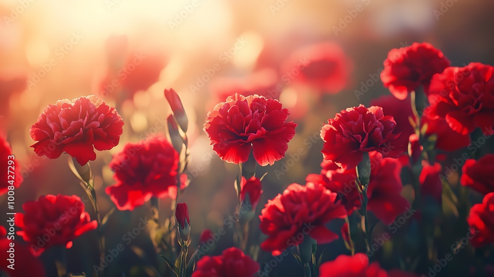 Close-Up View of Lovely Red Carnations Blooming - Oil Painting Close-Up View of Lovely Red Carnations Blooming - Oil Painting