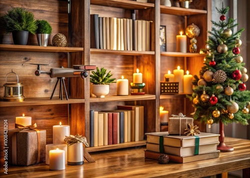 Cozy Home Decor Featuring Stylish Books and Elegant Ornaments on a Wooden Shelf Arrangement