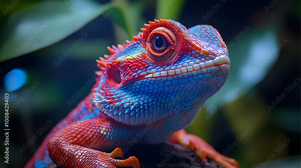 Realistic Blue and Red Lizard Photo Realistic Blue and Red Lizard Photo