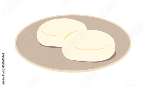 皿に乗せた丸餅のイラスト