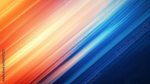 Abstract background with diagonal lines blending blue and orange hues. Smooth gradient transitions for a fluid, vibrant look.