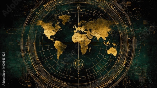 Wallpaper Mural Vintage styled world map with golden accents Torontodigital.ca