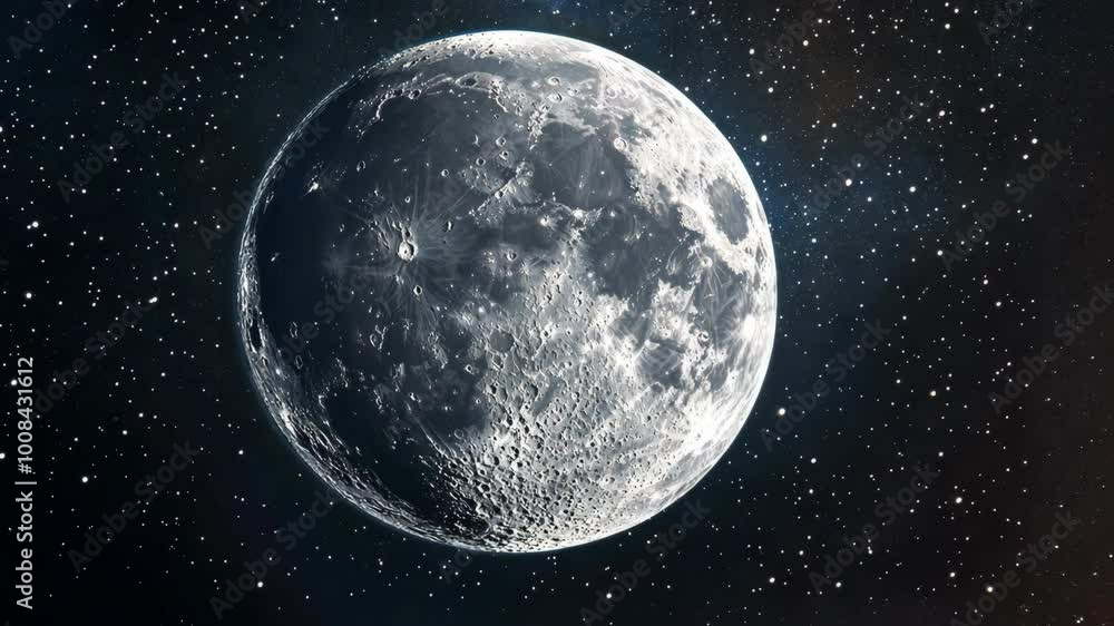 The full moon shines brightly in the night sky, surrounded by a field of twinkling stars The full moon shines brightly in the night sky, surrounded by a field of twinkling stars