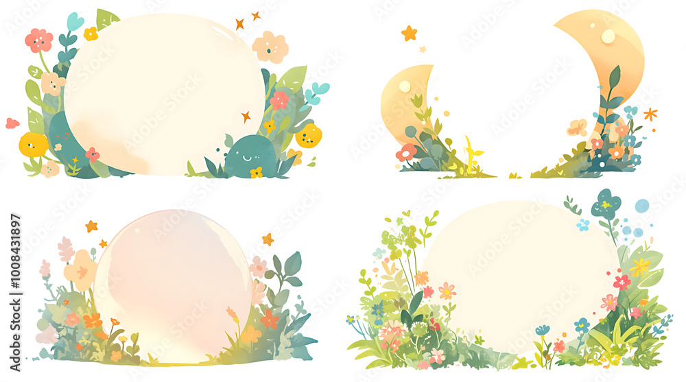 Floral Frame Designs with Playful Elements Floral Frame Designs with Playful Elements