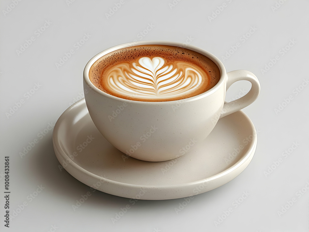 3D Illustration of a Latte Art Coffee Cup on a Saucer 3D Illustration of a Latte Art Coffee Cup on a Saucer