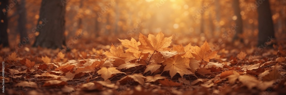 Autumn Leaves on Forest Ground with Magical Light Autumn Leaves on Forest Ground with Magical Light