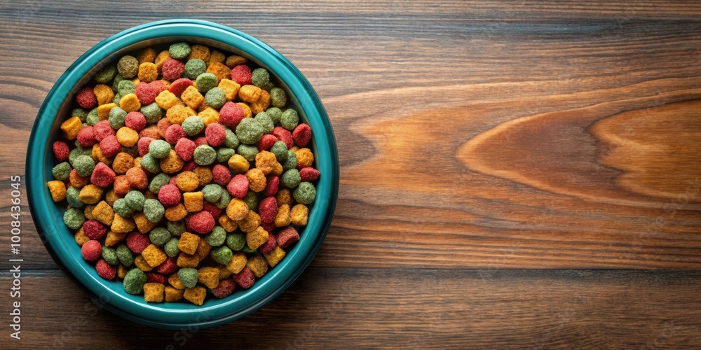 A vibrant pet food bowl brimming with kibble sits on a spotless surface, perfectly prepared for your dog’s mealtime enjoyment and satisfaction. A vibrant pet food bowl brimming with kibble sits on a spotless surface, perfectly prepared for your dog’s mealtime enjoyment and satisfaction.