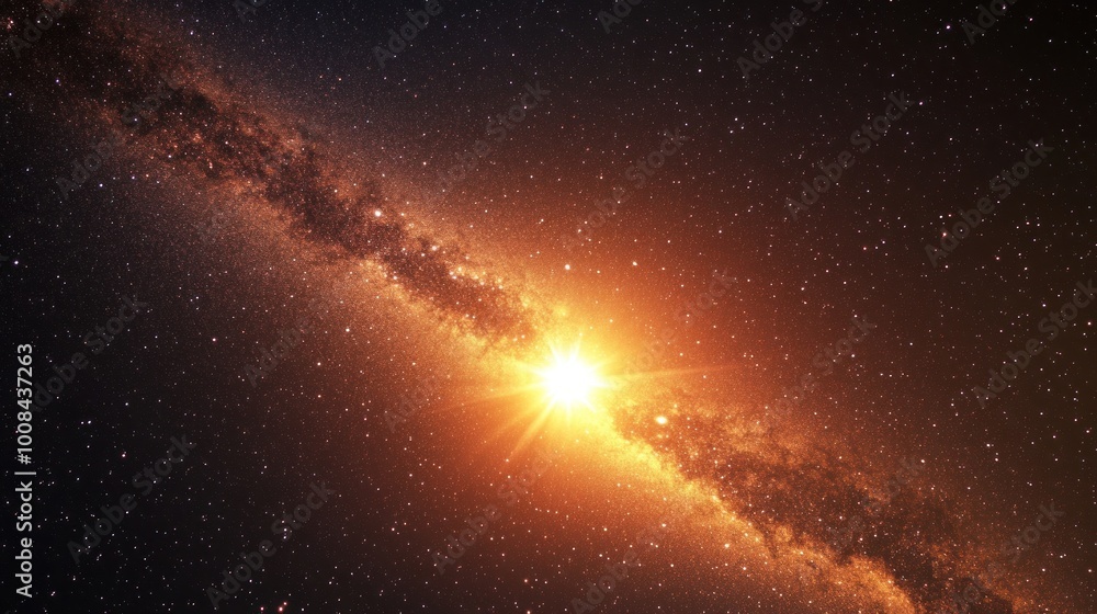 A vivid depiction of a galaxy with a bright star at its center, showcasing cosmic beauty. A vivid depiction of a galaxy with a bright star at its center, showcasing cosmic beauty.