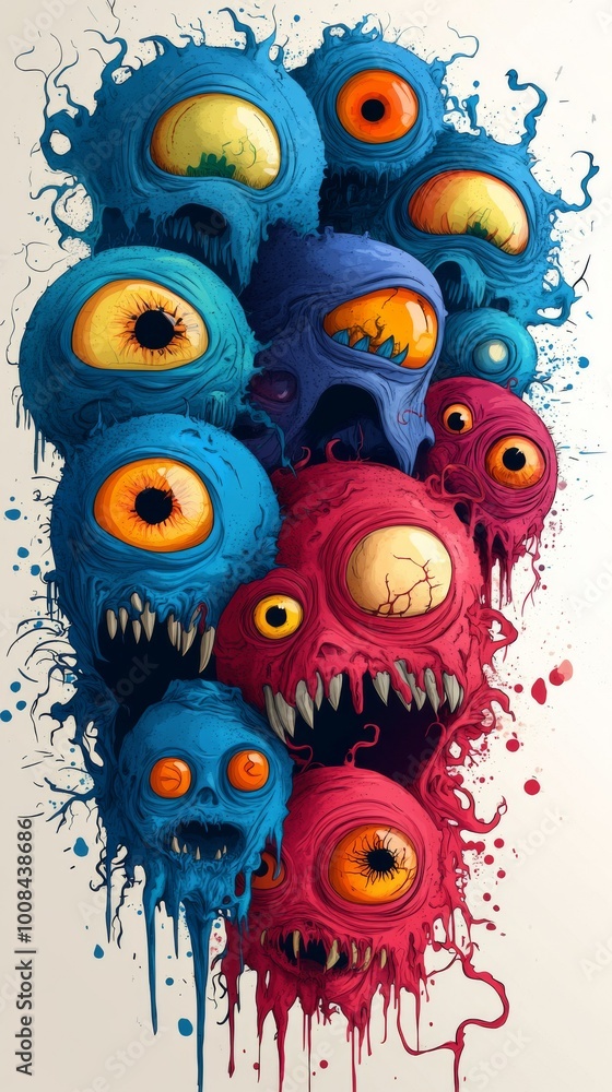 Funny monster characters. Monster, cartoon, characters, halloween poster, flyer, advertising. Room for copy space. Funny monster characters. Monster, cartoon, characters, halloween poster, flyer, advertising. Room for copy space.