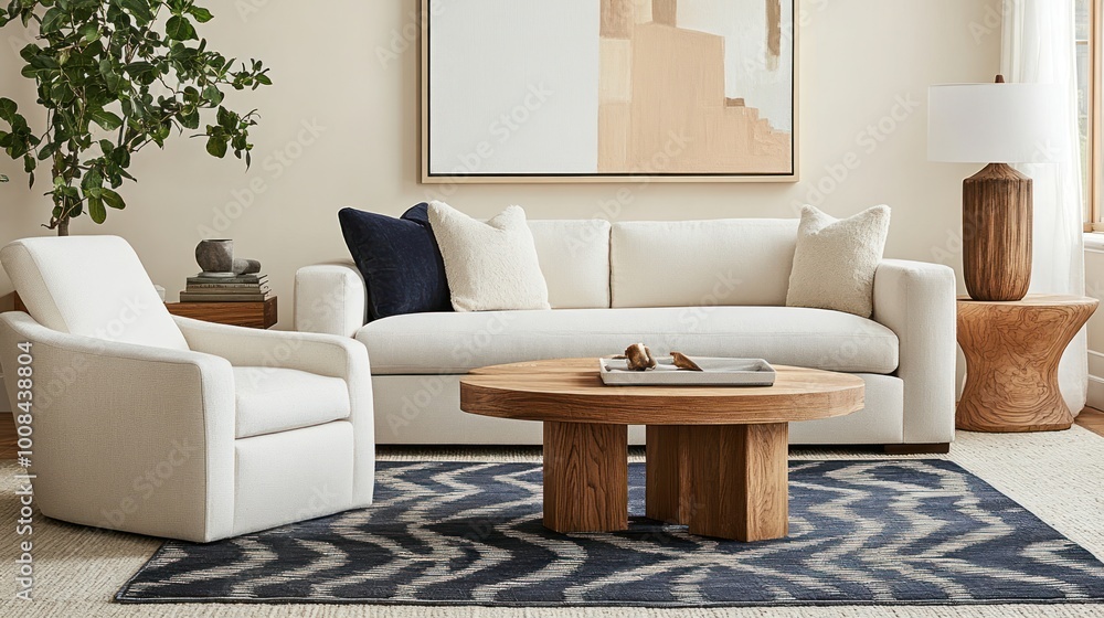 Modern living room featuring a sofa, armchair, coffee table, and decorative elements. Modern living room featuring a sofa, armchair, coffee table, and decorative elements.