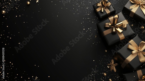 Black Friday Banner with Black Gift Boxes Background and Empty Copy Space for Promotional Text