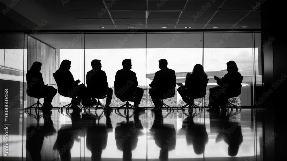 Group of Professionals in Silhouette Discussion Setting Group of Professionals in Silhouette Discussion Setting