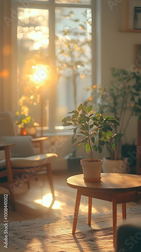 Golden Hour Sunlight Photo - Plant on Table in Living Room