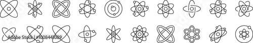 Isolated Atom, Orbit Outline Simple Linear Image Collection. Editable Stroke. Suitable for Web Sites, Books, Cards, Apps