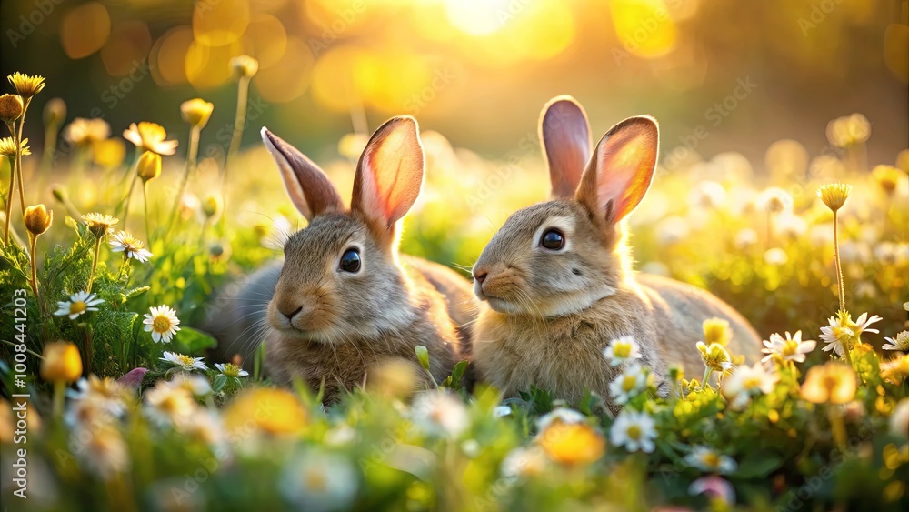 Two Bunnies Nestled in a Field of Golden Sunlight Two Bunnies Nestled in a Field of Golden Sunlight