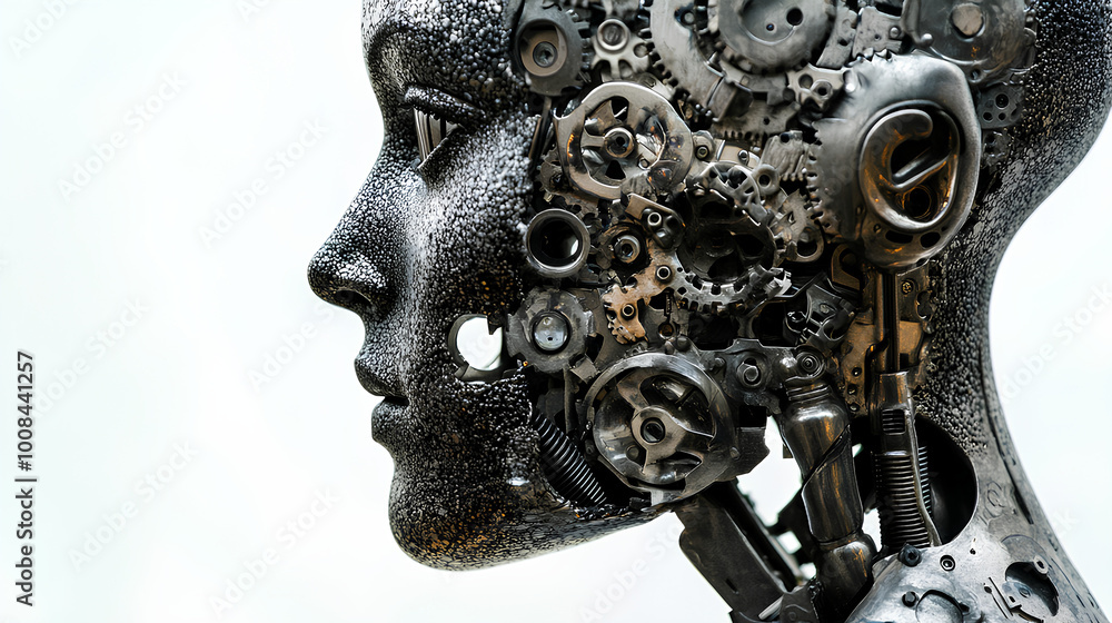 A blend of human body parts and mechanical elements, symbolizing the relationship between man and technology A blend of human body parts and mechanical elements, symbolizing the relationship between man and technology