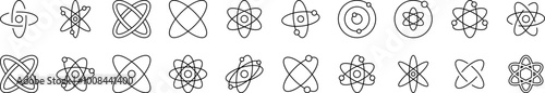 Isolated Atom, Orbit Related Icon Set. Editable Stroke. Suitable for Web Sites, Books, Cards, Apps