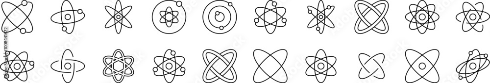 Isolated Atom, Orbit Icon Set for UI, Placards, Books, Apps. Editable Stroke. Suitable for Web Sites, Books, Cards, Apps