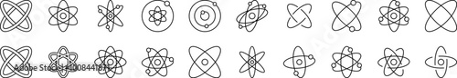 Isolated Atom, Orbit Related Line Icons for Web Sites, Books, Cards, Apps. Editable Stroke. Suitable for Web Sites, Books, Cards, Apps