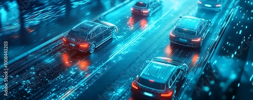 Visualization of connected vehicle technology within digital environments, emphasizing automotive innovations