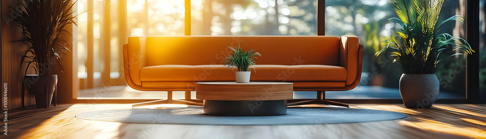 Illustration of a Modern Minimalist Living Room with Sofa and Plants Illustration of a Modern Minimalist Living Room with Sofa and Plants