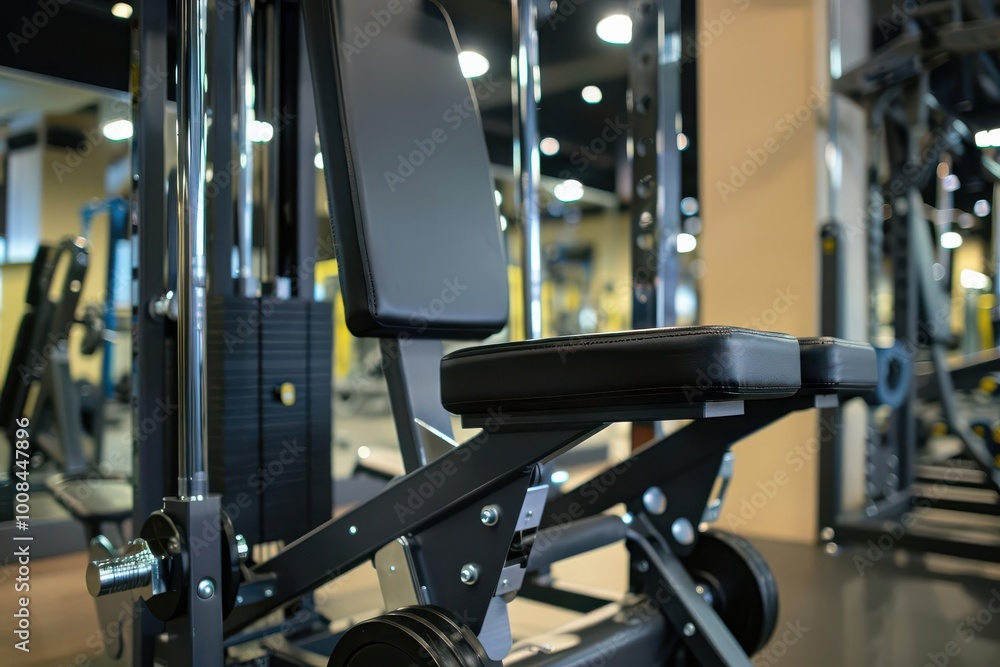Fototapeta premium Leg press machine in a high-tech gym, with adjustable weights and sleek design, leg press, gym, lower body strength training