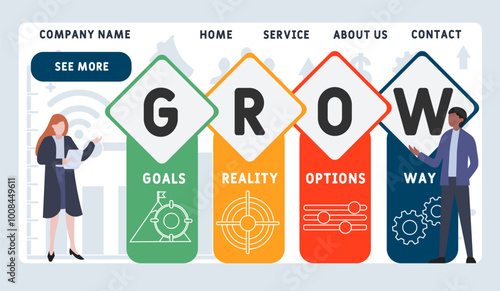 GROW - Goals, Reality, Options and Way acronym. business concept background. vector illustration concept with keywords and icons. lettering illustration with icons for web banner, flyer, landing pag