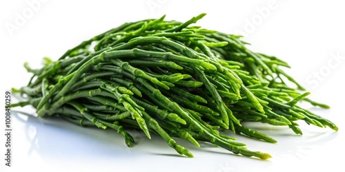 Fresh raw green samphire is a nutritious sea vegetable ideal for enhancing culinary dishes and gourmet recipes with its vibrant flavor and unique texture.