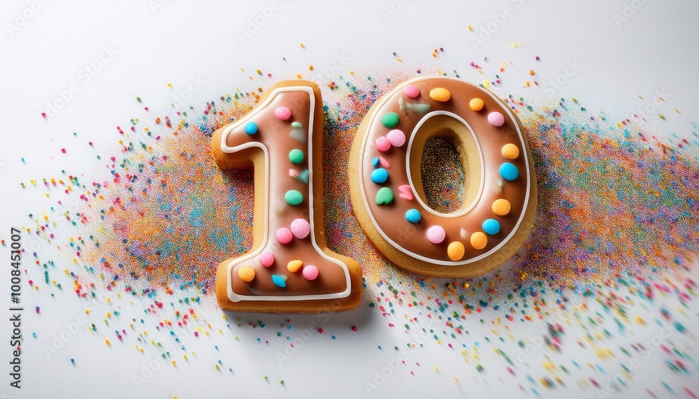 Decorated cookie, number 10, image for birthday or anniversary celebration Decorated cookie, number 10, image for birthday or anniversary celebration