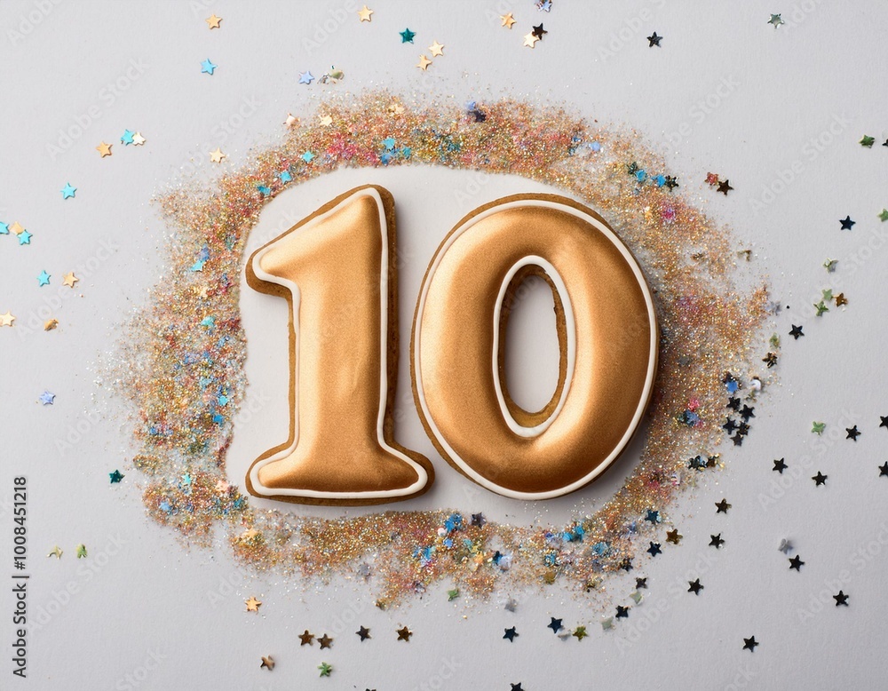 Decorated cookie, number 10, image for birthday or anniversary celebration Decorated cookie, number 10, image for birthday or anniversary celebration