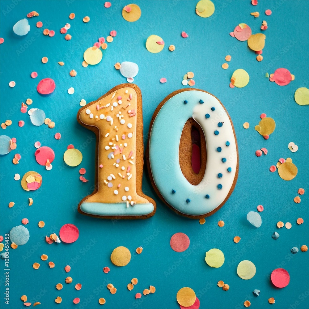 Decorated cookie, number 10, image for birthday or anniversary celebration Decorated cookie, number 10, image for birthday or anniversary celebration