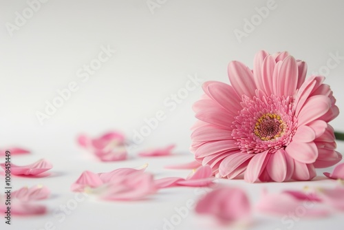 Beautiful pink gerbera daisy surrounded by delicate petals on a clean background, showcasing the charm of floral photography and nature-inspired beauty.






