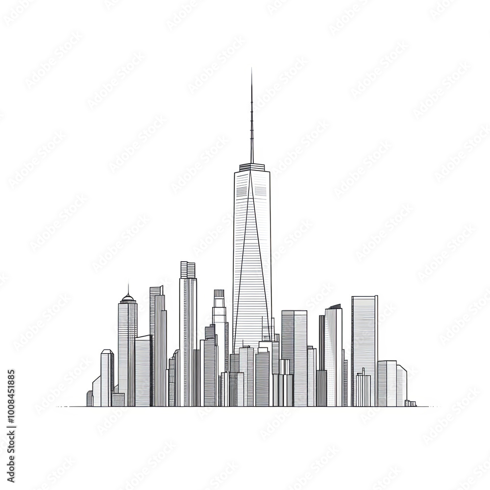 Obraz premium skyline illustration featuring modern skyscrapers urban cityscape transparent background