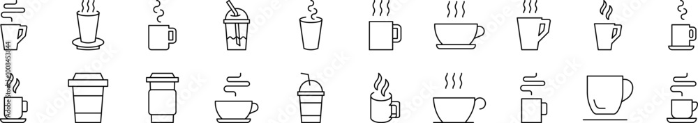 Coffee or Tea Cup Related Line Icons for Web Sites, Books, Cards, Apps. Editable Stroke. Suitable for Web Sites, Books, Cards, Apps Coffee or Tea Cup Related Line Icons for Web Sites, Books, Cards, Apps. Editable Stroke. Suitable for Web Sites, Books, Cards, Apps