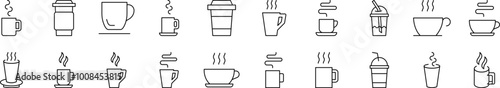 Coffee or Tea Cup Icon Set for UI, Placards, Books, Apps. Editable Stroke. Suitable for Web Sites, Books, Cards, Apps