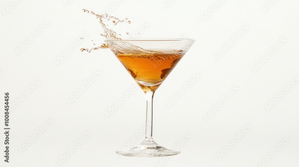 Ethereal Elixir: Captivating crystal-clear glass with liquid splash and suspended garnishes in mid-air on a minimalist white backdrop, surreal photography.