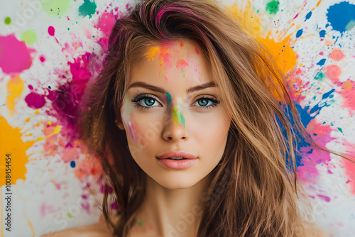 portrait of a woman with colorful splash painting
