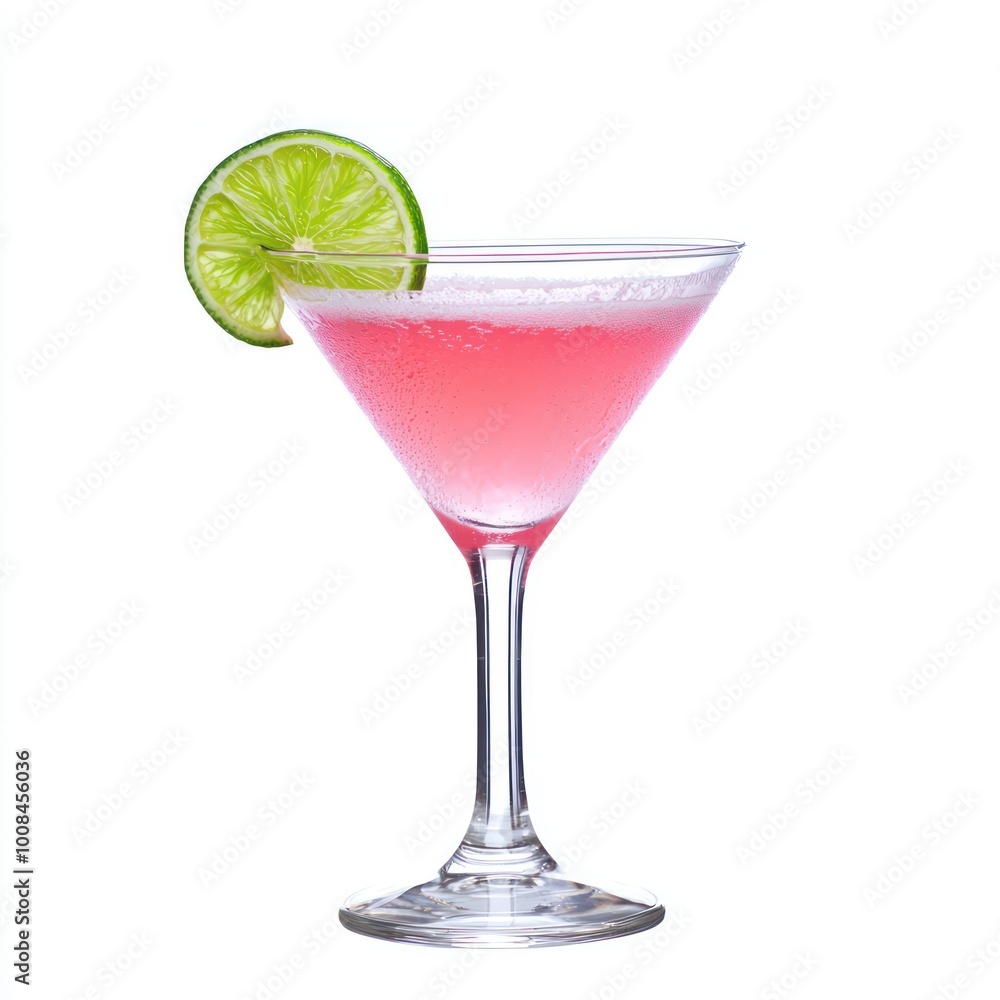 Glamorous Cosmopolitan Cocktail with Lime Garnish on White Background Glamorous Cosmopolitan Cocktail with Lime Garnish on White Background