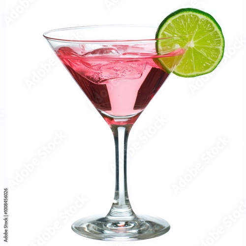 Refreshing Cosmopolitan Cocktail with Lime Garnish on White Background