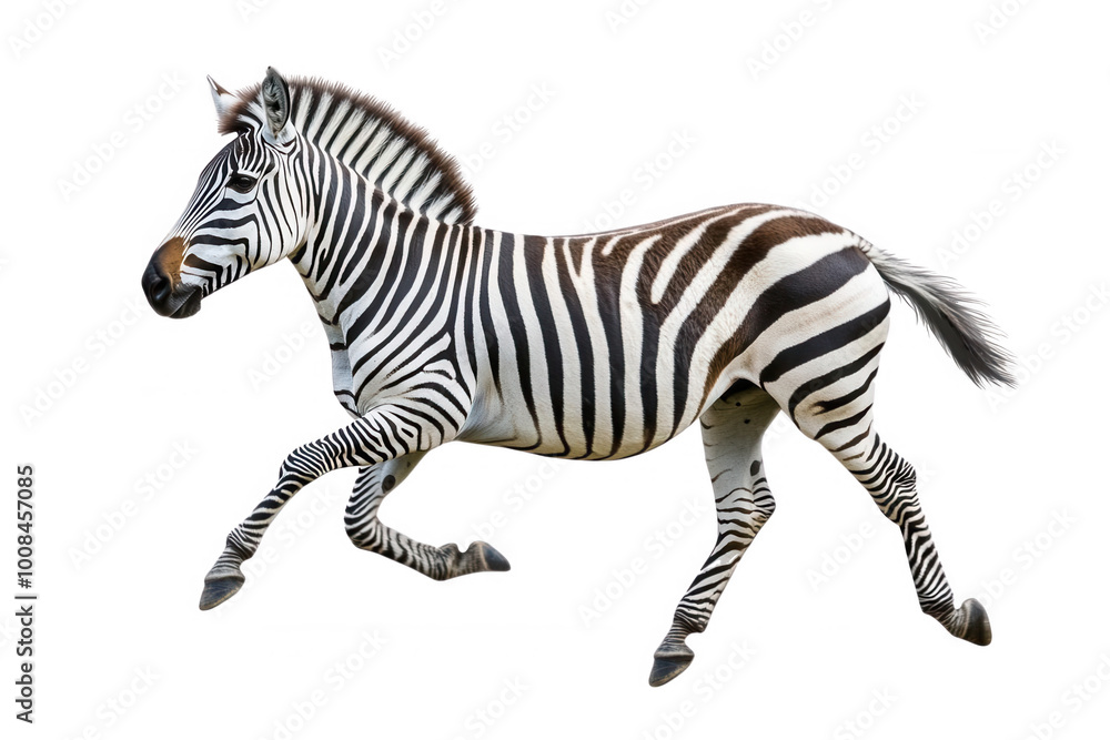 Fototapeta premium Zebra running on a white isolated background